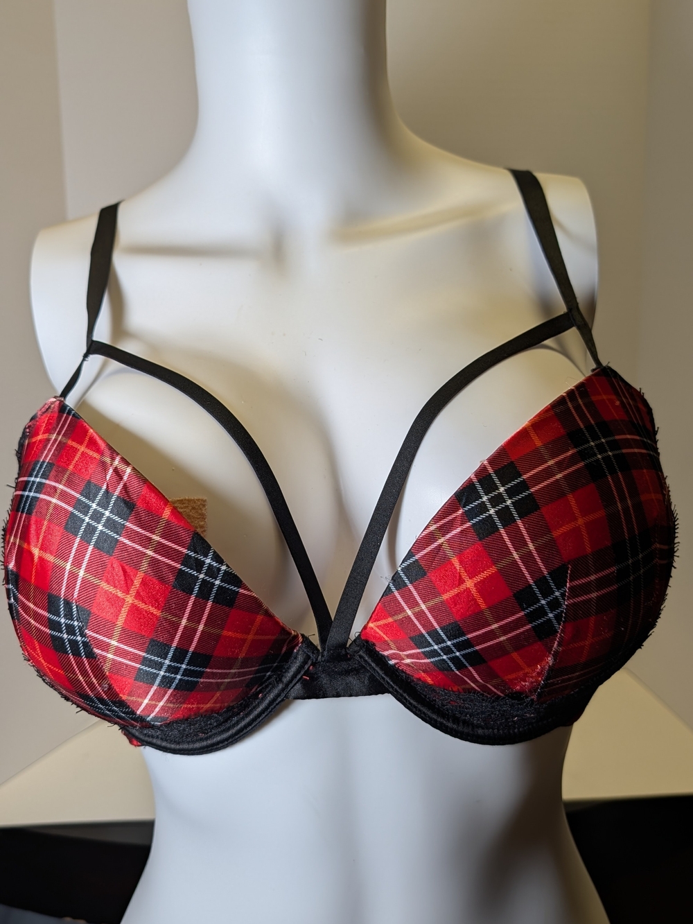 Victoria's Secret Red Plaid Strappy Push-Up Bra